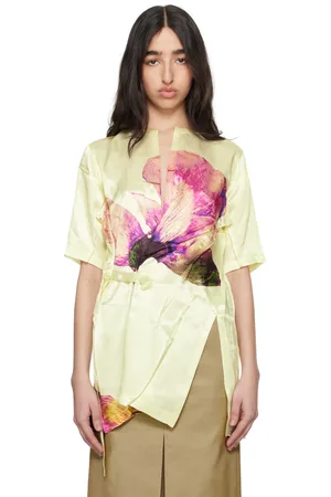 Issey Miyake Chemisier jaune à image florale pressée
