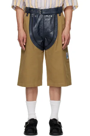 MARTINE ROSE Short utilitaire bleu marine et kaki à jambières et à glissières