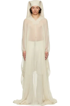 Rick Owens Manteau de style cafetan à enfiler blanc cassé à capuche - Hollywood