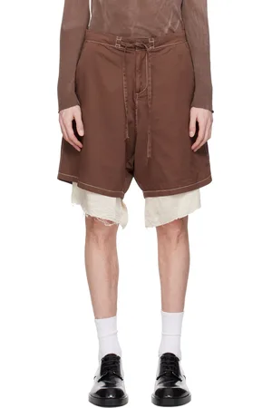 Edward Cuming Short brun en drill teint en pièce à doublure visible en satin