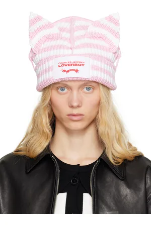 Charles Jeffrey Loverboy Bonnet épais rose et blanc à appliqués à oreille exclusif à SSENSE