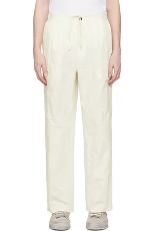 Document Pantalon blanc cassé en coton à fibres métallisées et à nervures