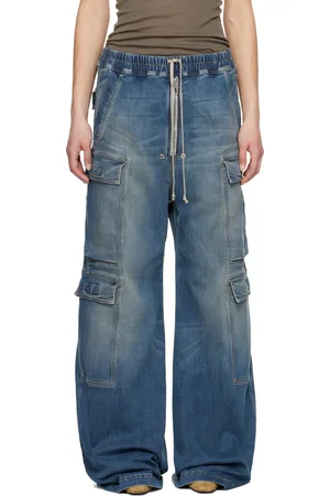 Rick Owens Pantalon cargo surdimensionné bleu en denim à glissière Bela - Hollywood