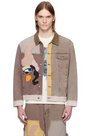 KIDSUPER STUDIOS Blouson contrasté brun en sergé à appliqués graphiques