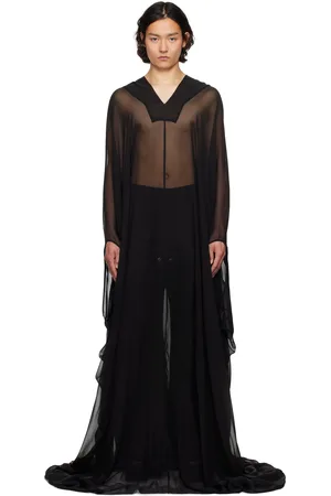 Rick Owens Manteau de style cafetan à enfiler noir à capuche - Hollywood