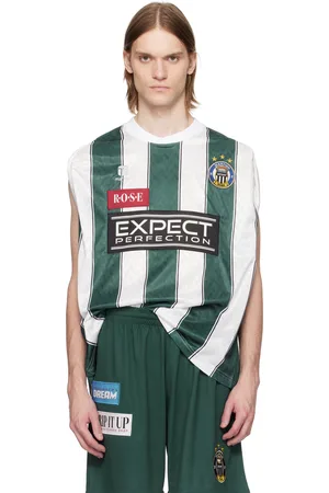 MARTINE ROSE Jersey de soccer blanc et vert à revers roulés