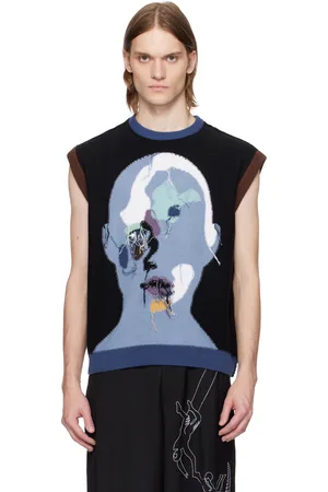 KIDSUPER STUDIOS Pull noir en envers de tricot à patchwork en forme de visage