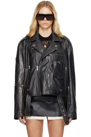 Rick Owens Blouson écourté et surdimensionné Stooges noir en cuir à poche Bauhaus - Hollywood