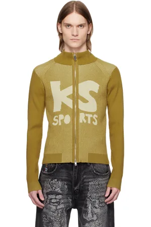 KIDSUPER STUDIOS Pull rétro kaki en tricot côtelé à logo KS Sports