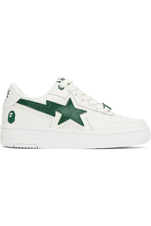 BAPE Baskets #1 blanc et vert à logos et à étoiles emblématiques