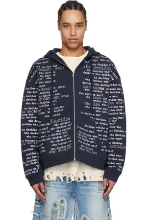 Who Decides War Pull à capuche bleu marine à glissière et à motif à logos