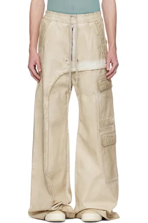 Rick Owens Pantalon cargo surdimensionné asymétrique beige en denim à glissière Bela - Hollywood