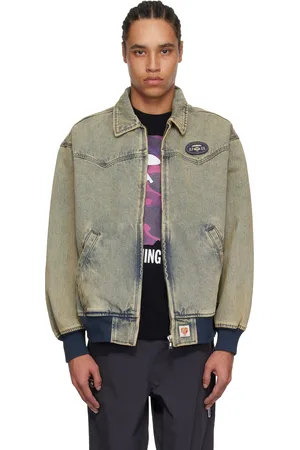 A Bathing Ape Blouson aviateur bleu en denim léger à logos