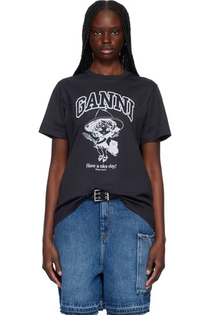 Ganni T-shirt décontracté noir en coton à image de sorcière