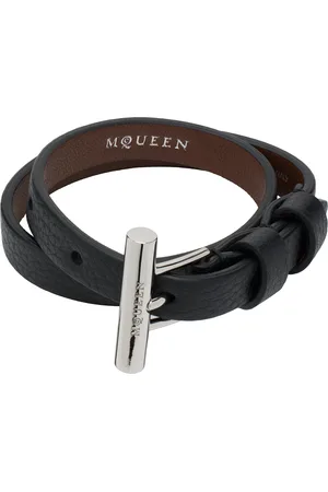 Alexander McQueen Bracelet double tour noir à boucle en T