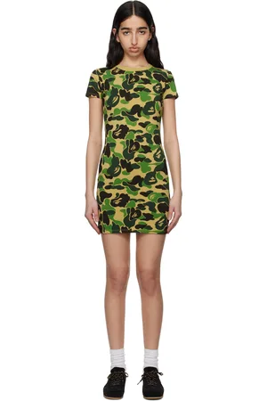 BAPE Robe courte kaki en jersey à motif camouflage ABC