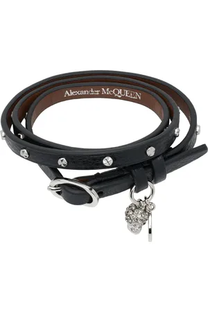 Alexander McQueen Bracelet double tour noir à clous martelés