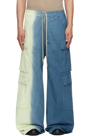 Rick Owens Pantalon cargo surdimensionné blanc cassé et bleu en denim à glissière Bela - Hollywood