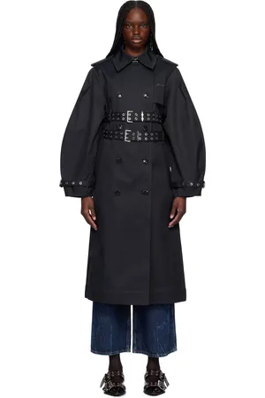Ganni Trench noir en coton à doublure contrecollée