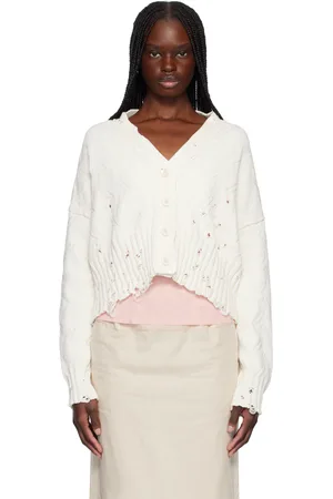 Marni Cardigan écourté blanc cassé en coton à effet usé
