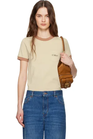 Chloé T-shirt beige à col ras du cou et à logo