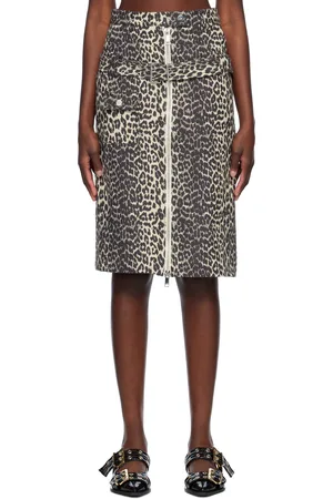 Ganni Jupe midi beige et noir en coton