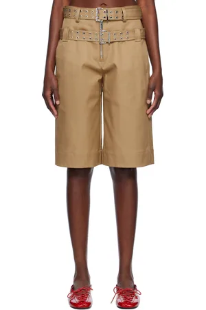 Ganni Short brun clair en coton contrecollé à ceintures