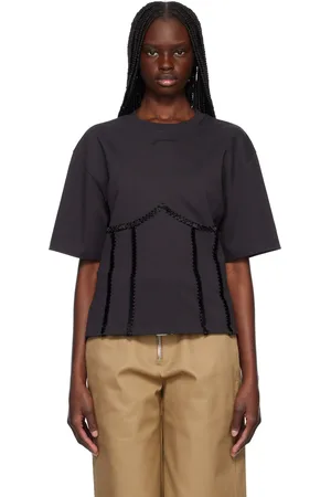 Ganni T-shirt noir en coton à attache à nouer