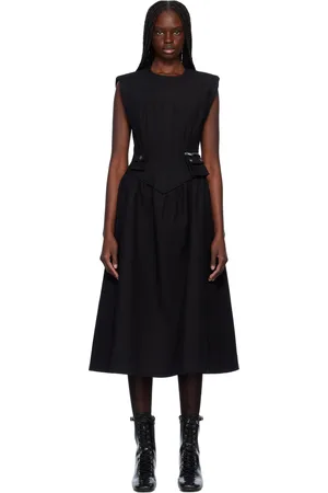 Ganni Robe midi noire en toile épaisse de coton à corset