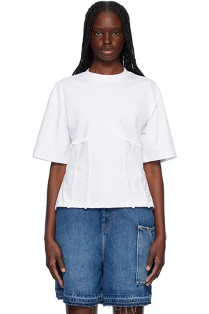 Ganni T-shirt blanc en coton à attache à nouer