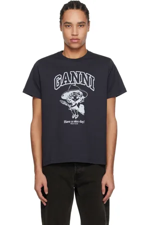 Ganni T-shirt décontracté noir en coton à image de sorcière