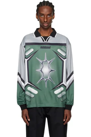 Metalwood Polo à manches longues de style maillot X-Games gris et vert
