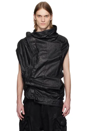 JULIUS Veste Protean noire en denim enduit de Mylar