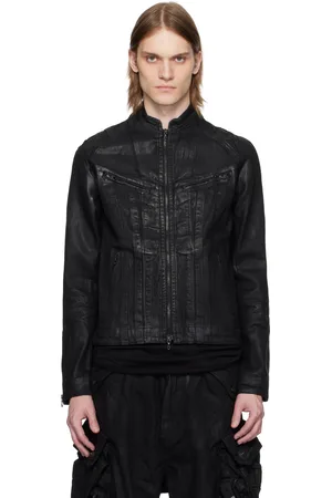 JULIUS Blouson motard noir en denim à coutures rabattues - Permanent