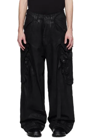 JULIUS Pantalon cargo noir en denim enduit à poches Gas Mask - Permanent