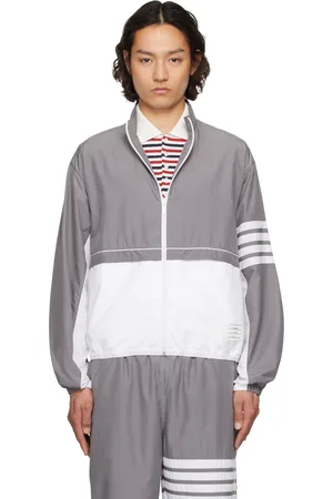 Thom Browne Coupe-vent contrasté gris et blanc en tissu antidéchirures à quatre rayures
