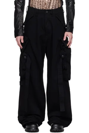 JULIUS Pantalon cargo noir en denim à poches Gas Mask - Permanent