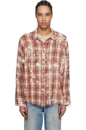 R13 Chemise orange et beige à bords effilochés et à emmanchures basses