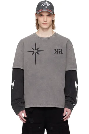 Kusikohc T-shirt à manches longues étagé gris et noir
