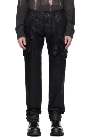 JULIUS Pantalon cargo skinny noir en denim enduit à poches Gas Mask - Permanent