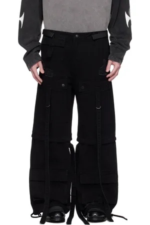 Kusikohc Pantalon cargo noir à pattes coulissantes
