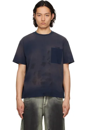 We11 Done T-shirt grunge bleu marine à logo brodé