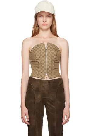 MISBHV Haut beige à monogrammes en tissu jacquard