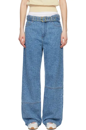 Ganni Jean texturé Izey bleu à ceinture