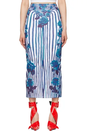 Jean Paul Gaultier Jupe longue blanc et bleu à motif graphique