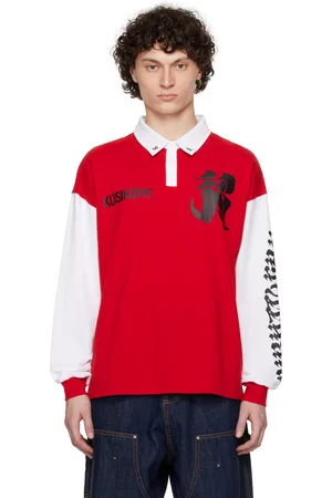 Kusikohc Polo de rugby à manches longues rouge et blanc
