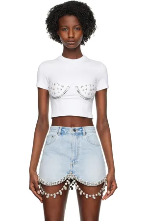 AREA T-shirt blanc à ornements en verre taillé