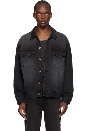 We11 Done Blouson noir en denim à effet délavé