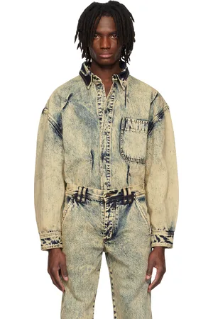 Kusikohc Chemise bleu marine et beige en denim à rivets