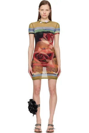 Jean Paul Gaultier Robe courte rouge et vert à motif graphique